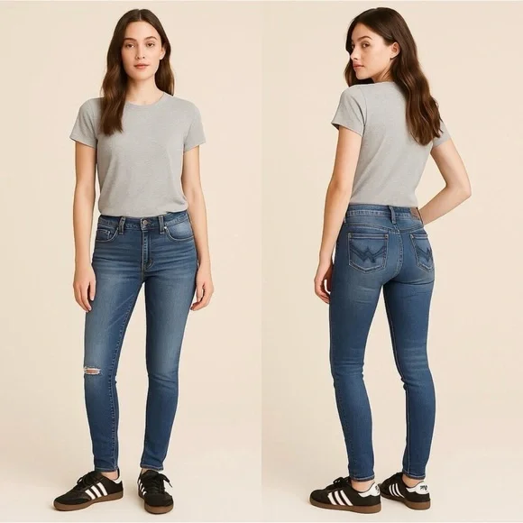 🌙 YMI JEANS Low-Rise Skinny Distressed Denim Size 3 👖 - Picture 14 of 14